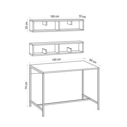 SET 2x Wandregal PENNY 20x100 cm + Arbeitstisch 74x100 cm braun/schwarz