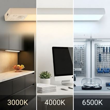 SET 2x wiederaufladbare LED-Möbelbeleuchtung mit Bewegungs- und Dämmerungssensor VIRO LED/1,2W/3,7V 800 mAh 3000/4000/6500K 30 cm weiß