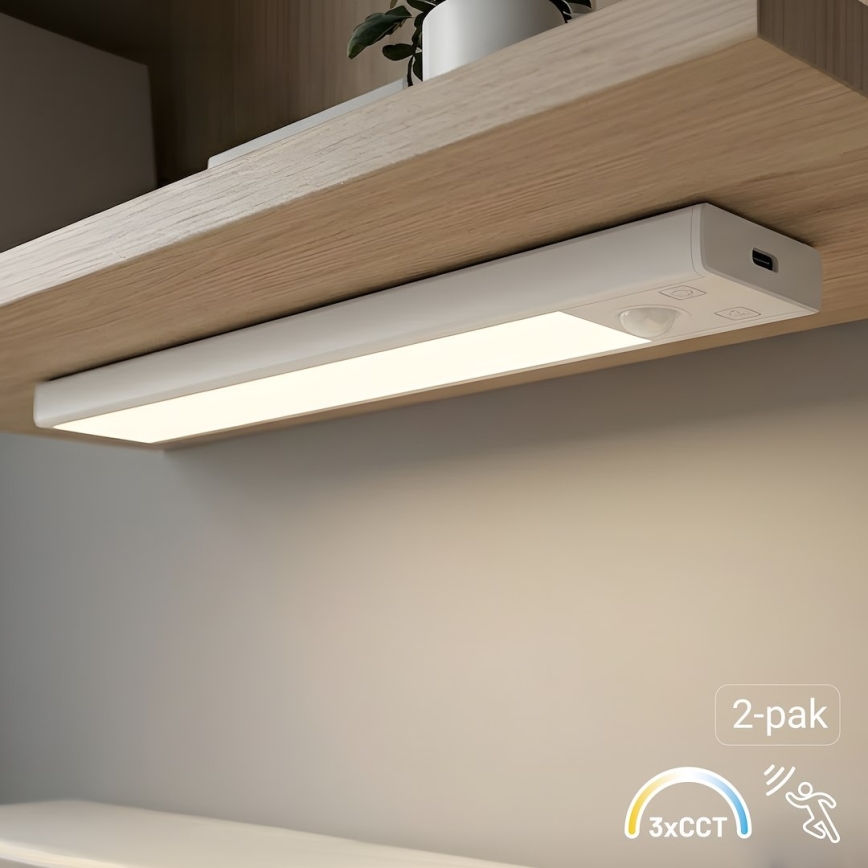 SET 2x Wiederaufladbare LED-Möbelbeleuchtung mit Bewegungs- und Dämmerungssensor VIRO LED/1W/3,7V 800 mAh 3000/4000/6500K 20 cm weiß