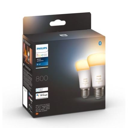 SET 2xLED Dimmbare Glühbirne Philips Hue WHITE AMBIANCE E27/6W/230V 2200-6500K