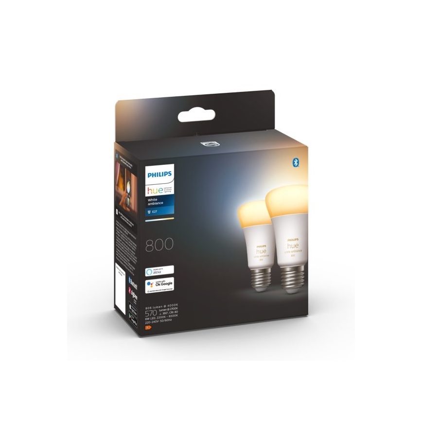 SET 2xLED Dimmbare Glühbirne Philips Hue WHITE AMBIANCE E27/6W/230V 2200-6500K