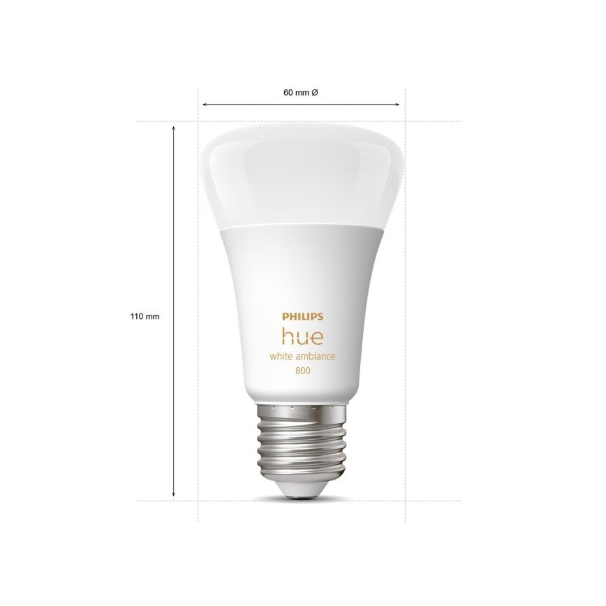 SET 2xLED Dimmbare Glühbirne Philips Hue WHITE AMBIANCE E27/6W/230V 2200-6500K