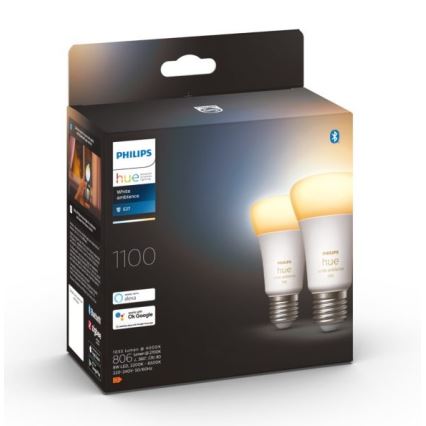 SET 2xLED Dimmbare Glühbirne Philips Hue WHITE AMBIANCE E27/8W/230V 2200-6500K