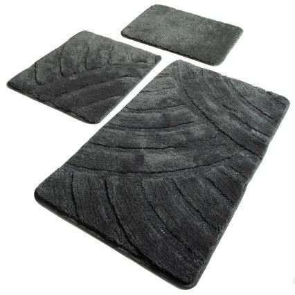 SET 3x Badezimmermatte ALYA 60/60/100 cm anthrazit