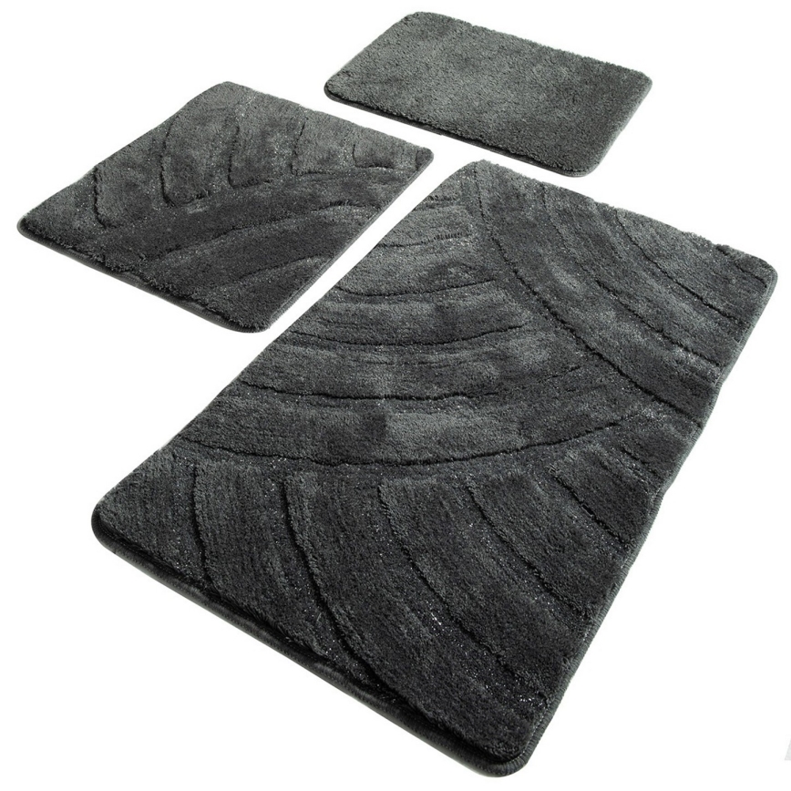 SET 3x Badezimmermatte ALYA 60/60/100 cm anthrazit