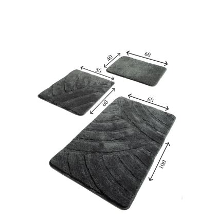 SET 3x Badezimmermatte ALYA 60/60/100 cm anthrazit