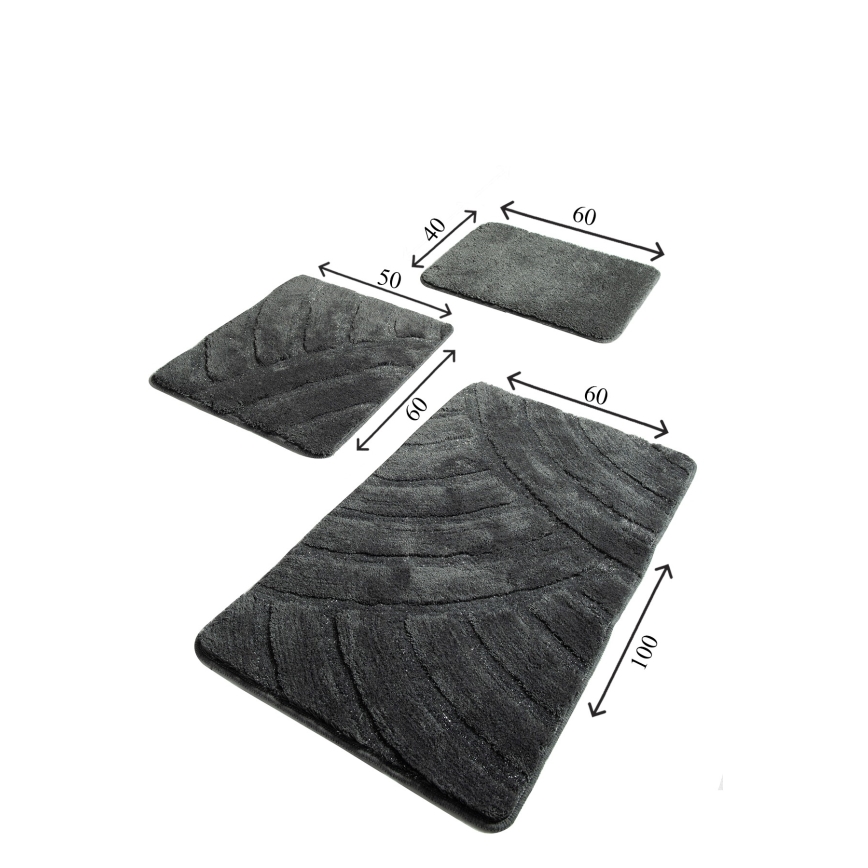 SET 3x Badezimmermatte ALYA 60/60/100 cm anthrazit