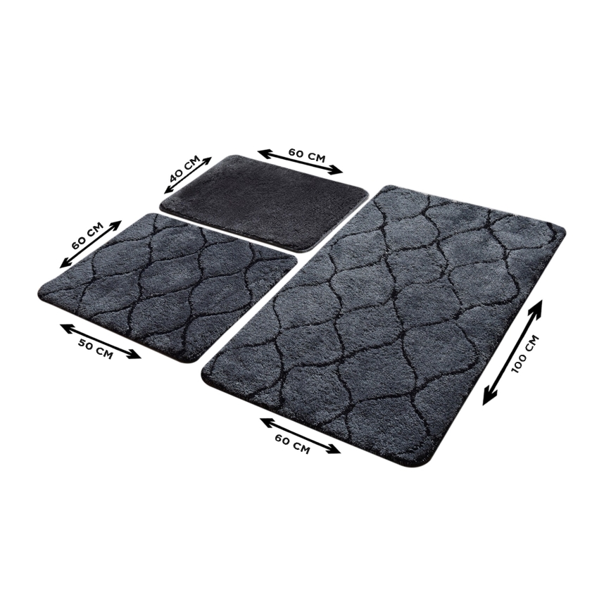 SET 3x Badezimmermatte INFINITY 60/60/100 cm anthrazit