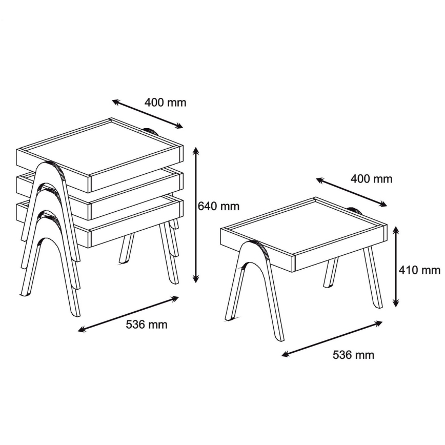 SET 3x Beistelltisch 41x53,6 cm ROMA braun