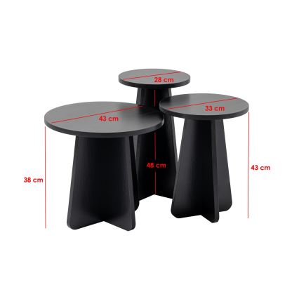 SET 3x Beistelltisch LUME Ø 28/33/43 cm schwarz