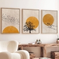 SET 3x Bild im Fotorahmen 50x70 cm beige/gelb
