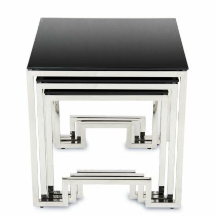 SET 3x Couchtisch SAMMEN glänzendes Chrom/schwarz