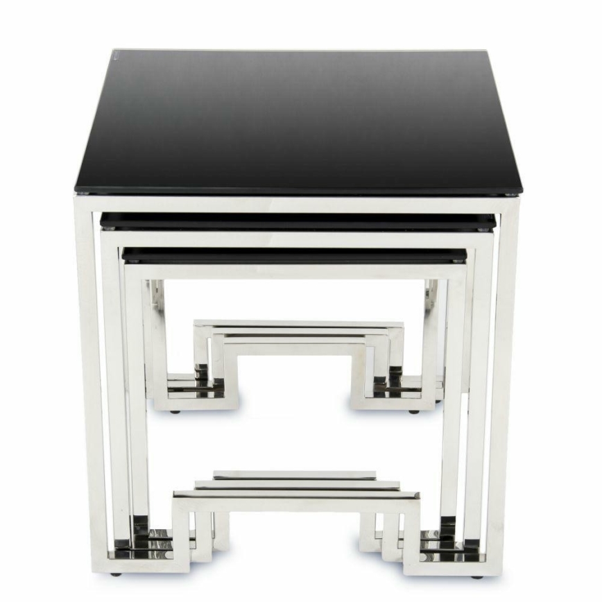 SET 3x Couchtisch SAMMEN glänzendes Chrom/schwarz