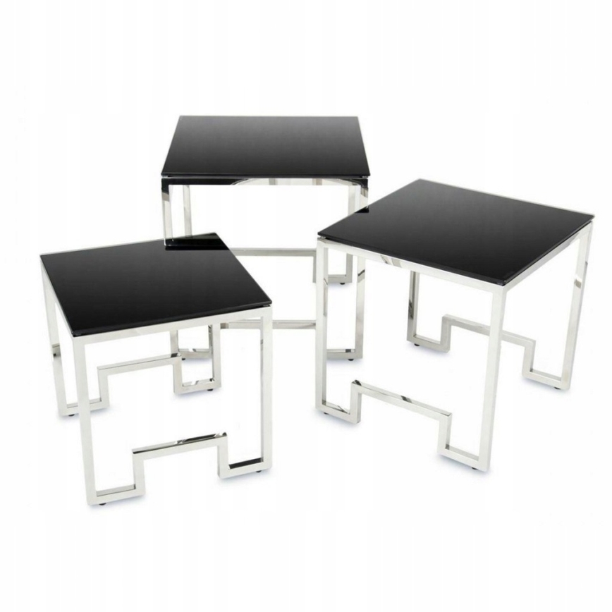 SET 3x Couchtisch SAMMEN glänzendes Chrom/schwarz
