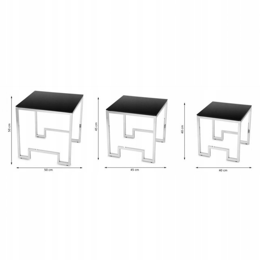 SET 3x Couchtisch SAMMEN glänzendes Chrom/schwarz