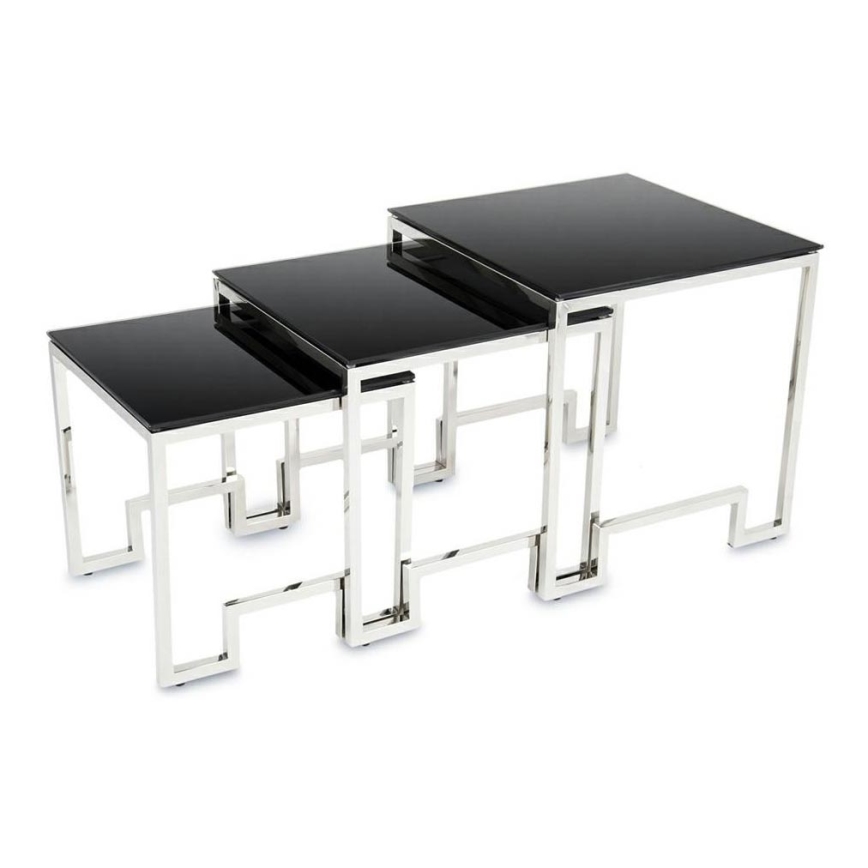 SET 3x Couchtisch SAMMEN glänzendes Chrom/schwarz