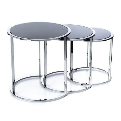 SET 3x Couchtisch VANE glänzendes Chrom/schwarz