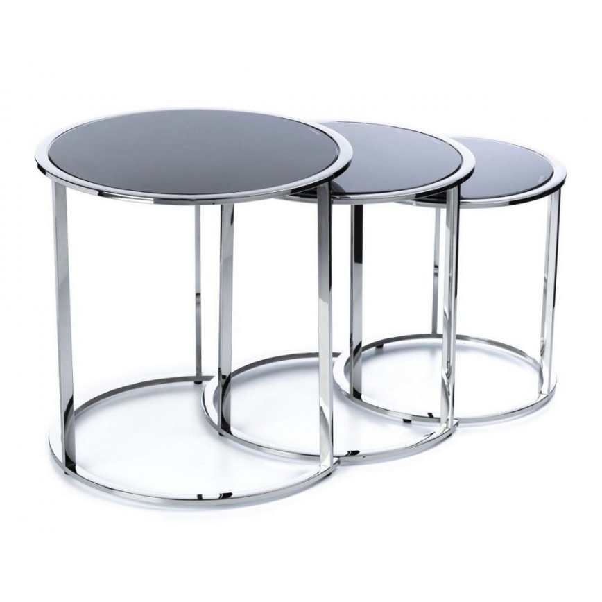 SET 3x Couchtisch VANE glänzendes Chrom/schwarz