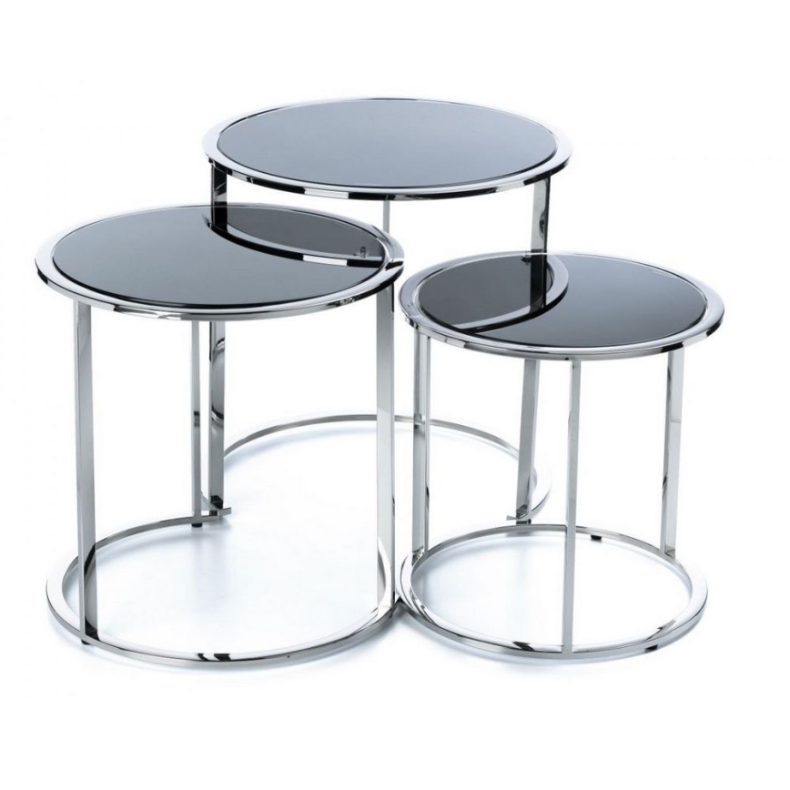 SET 3x Couchtisch VANE glänzendes Chrom/schwarz