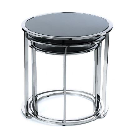 SET 3x Couchtisch VANE glänzendes Chrom/schwarz