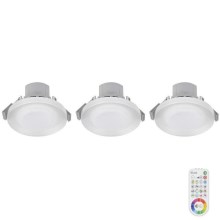 SET 3x Dimmbare LED-RGB-Einbauleuchte für Badezimmer ARGON LED/7,3W/230V IP44 + Fernbedienung