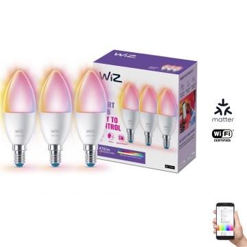 SET 3x dimmbare LED RGBW-Glühbirne C37 E14/4,9W/230V 2200-6500K CRI 90 Wi-Fi - WiZ