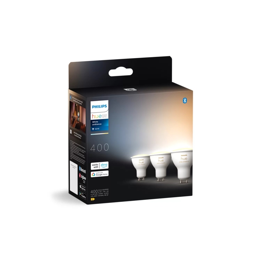 SET 3x Dimmbares LED-Leuchtmittel Philips Hue WHITE AMBIANCE GU10/4,2W/230V 2200-6500K
