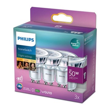 SET 3x Dimmbares LED-Leuchtmittel Philips SCENE SWITCH GU10/5W/230V 2200/2500/2700K