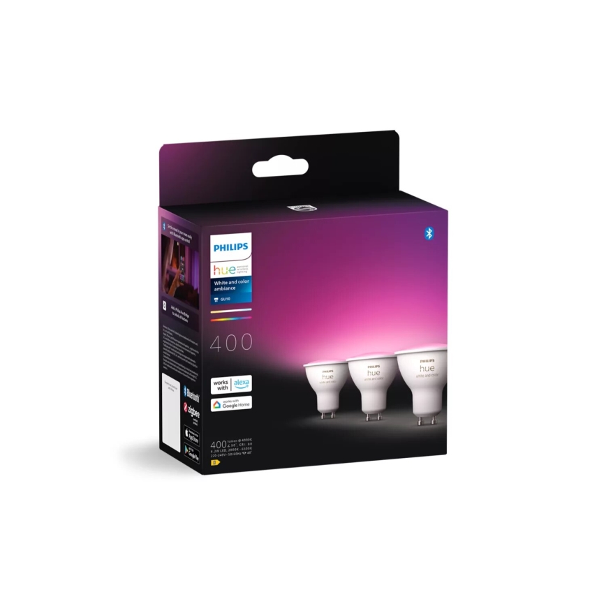 SET 3x Dimmbares LED-RGBW-Leuchtmittel Philips Hue WHITE AND COLOR AMBIANCE GU10/4,2W/230V 2000-6500K