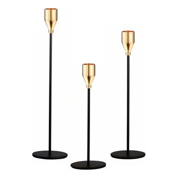 SET 3x Kerzenhalter schwarz/Gold