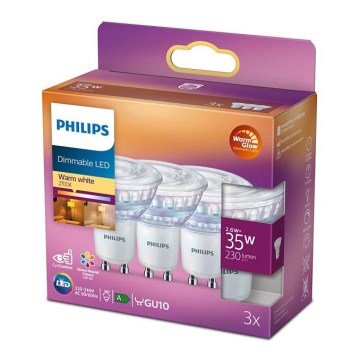 SET 3x LED dimmbare Glühbirne Philips Warm Glow GU10/2,6W/230V 2200-2700K CRI 90
