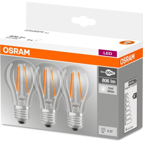 SET 3x LED Glühbirne BASE VINTAGE E27/6,5W/230V 4000K – Osram