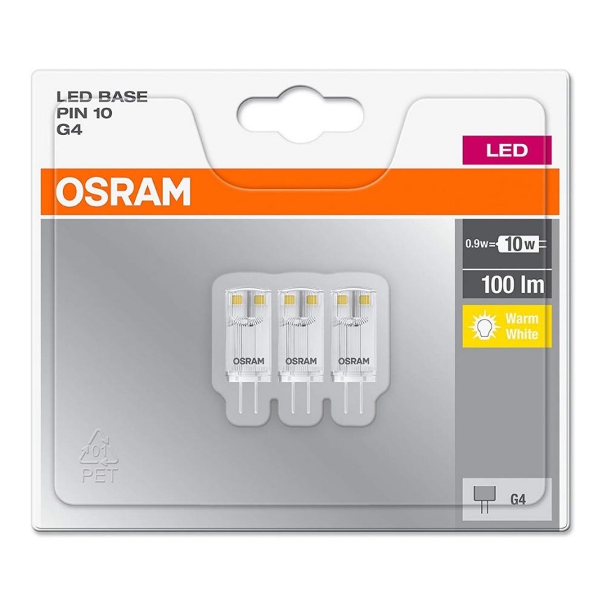 SET 3x LED Glühbirne G4/0,9W/12V 2700K - Osram