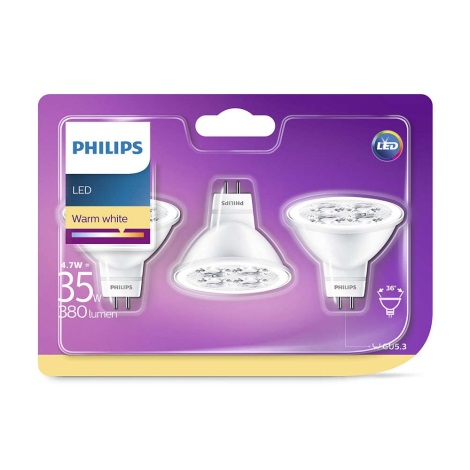 SET 3x LED Glühbirne GU5,3/MR16/4,7W/12V - Philips