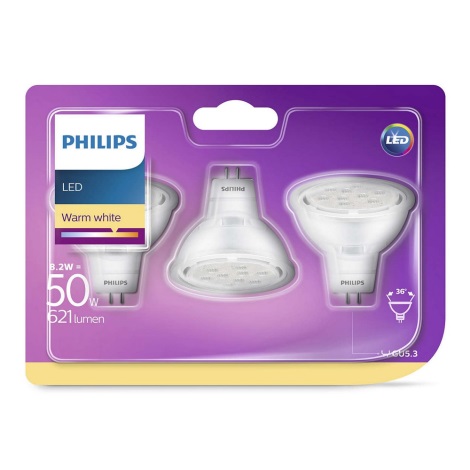 SET 3x LED Glühbirne GU5,3/MR16/8,2W/12V 2700K - Philips