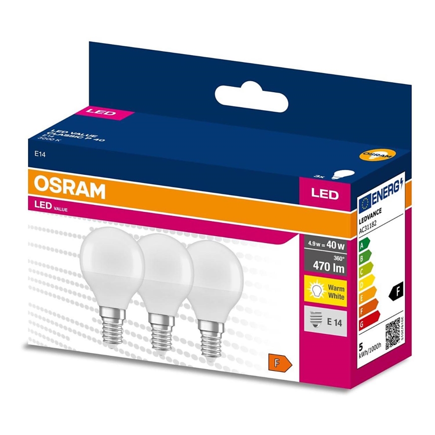 SET 3x LED-Glühbirne P45 E14/4,9W/230V 3000K - Osram