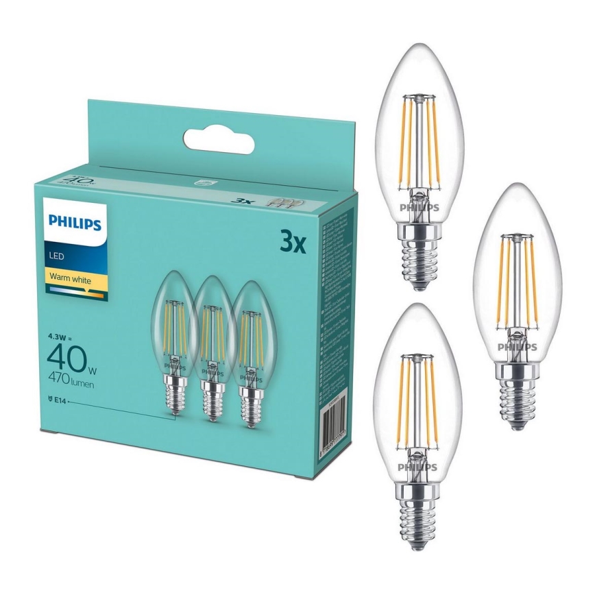 SET 3x LED Glühbirne Philips B35 E14/4,3W/230V 2700K