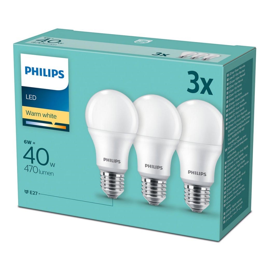 SET 3x LED Glühbirne Philips E27/6W/230V 2700K