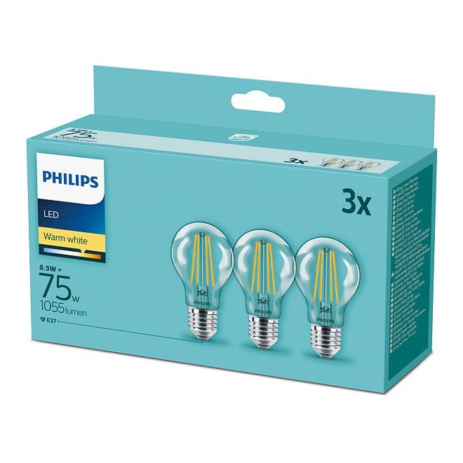 SET 3x LED Glühbirne Philips E27/8,5W/230V 2700K