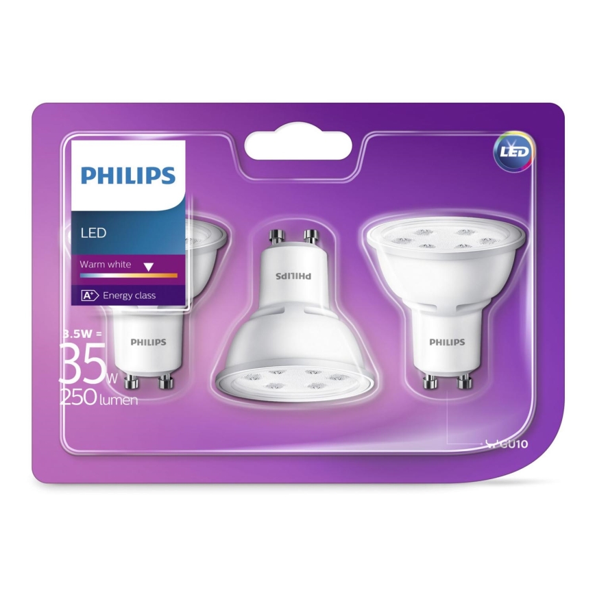 SET 3x LED Glühbirne Philips GU10/3,5W/230V 2700K