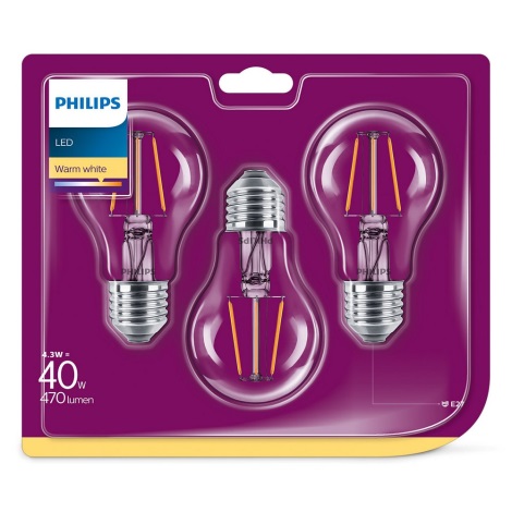 Set 3x LED-Glühbirne VINTAGE Philips E27/4,3W/230V 2700K