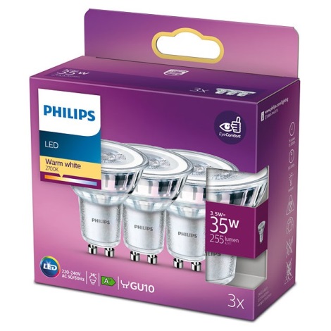 SET 3x LED Glühlampe Philips GU10/3,5W/230V 2700K