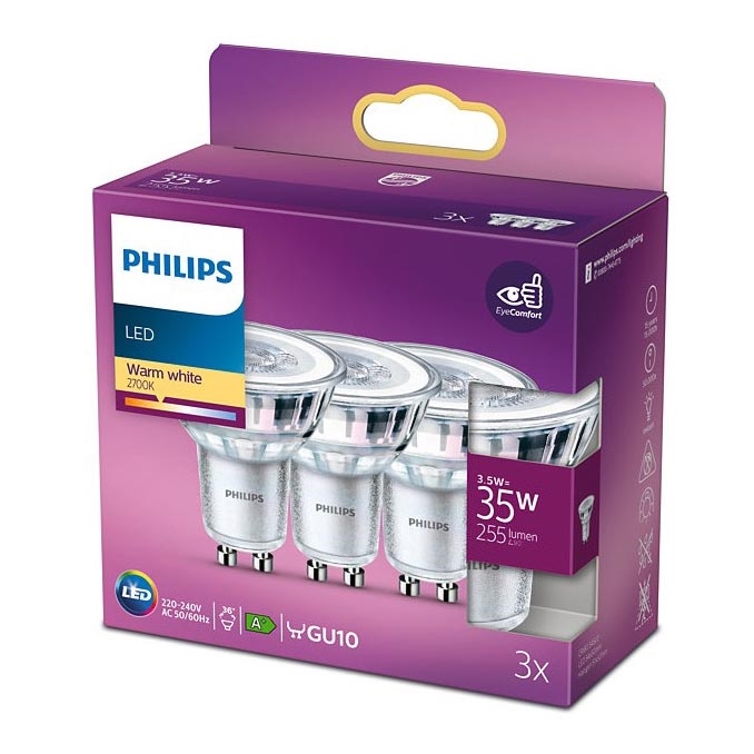 SET 3x LED Glühlampe Philips GU10/3,5W/230V 2700K