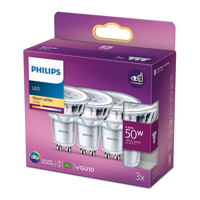 SET 3x LED Glühlampe Philips GU10/4,6W/230V 2700K