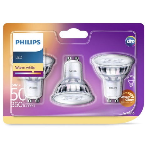 SET 3x LED Glühlampe Philips Warm Glow  GU10/5W/230V 2200-2700K