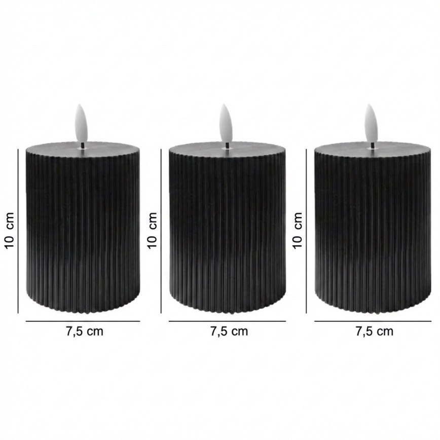 Set 3x LED-Kerze BRILLO LED/2xAA 10 cm schwarz + Fernbedienung