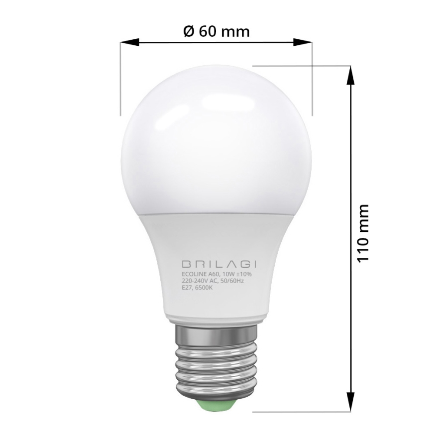 SET 3x LED-Lampe ECOLINE A60 E27/10W/230V 6500K - Brilagi
