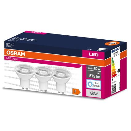 SET 3x LED-Reflektorlampe PAR16 GU10/6,9W/230V 6500K 60° - Osram
