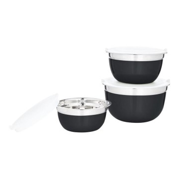 SET 3x Schale mit Deckel schwarz/Edelstahl