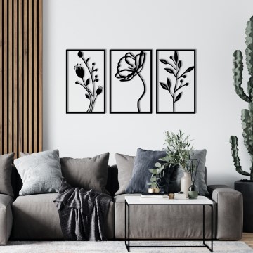 SET 3x Wanddekoration 78x39 cm Blumen Metall